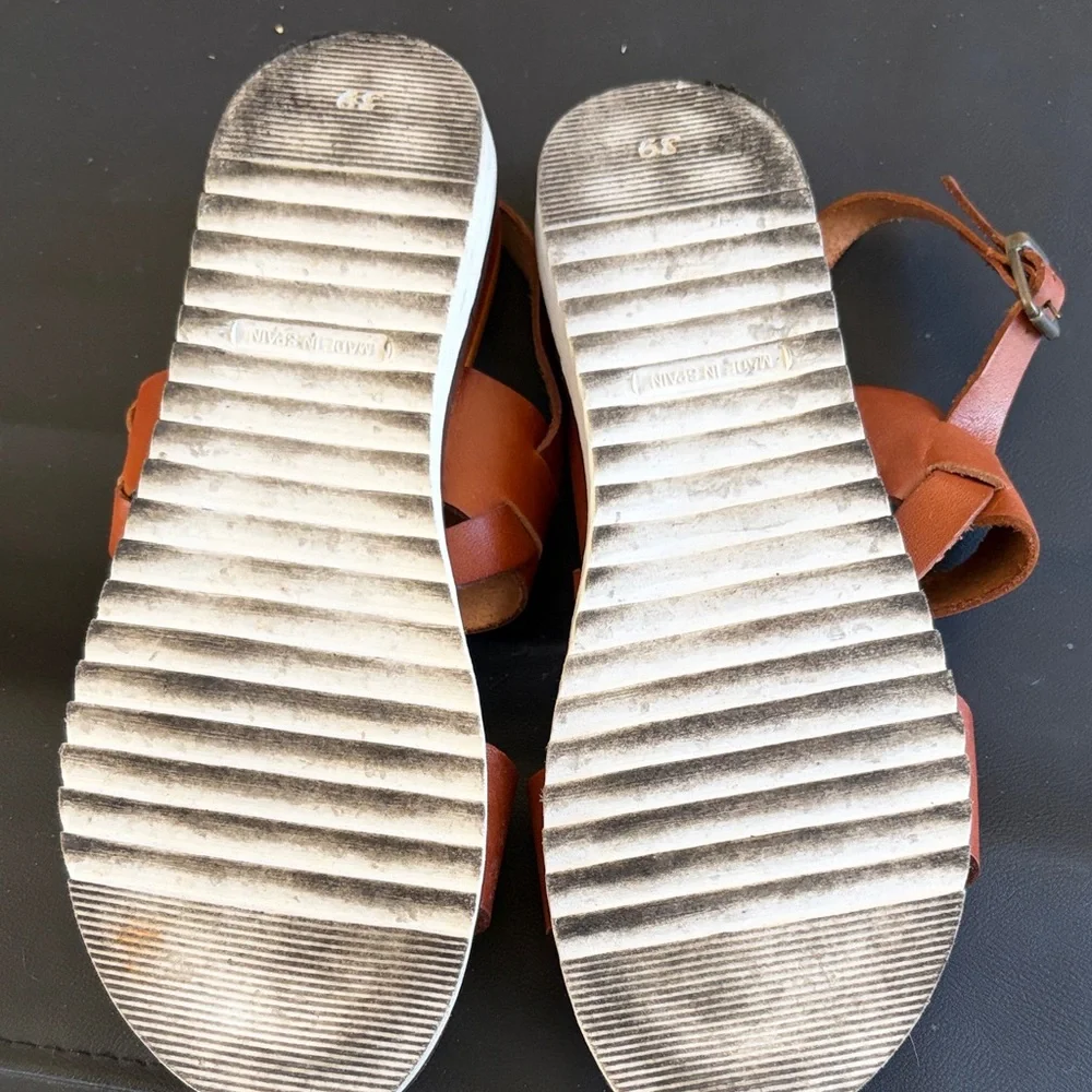 Bertuchi Made Spain Cognac Leather Ankle Strap Comfort Sandals EU 38